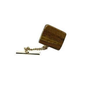 Vintage Tigers Eye Tie Tack with Gold-Tone Chain & Bar Clasp